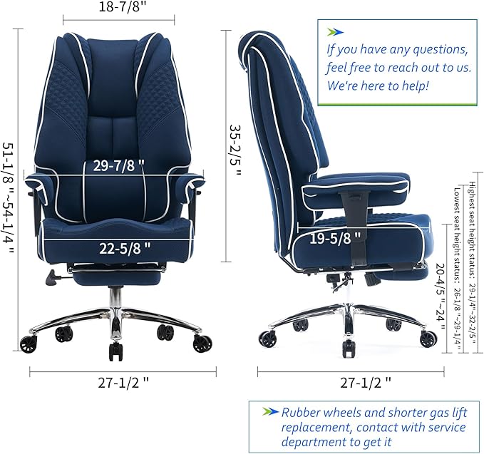 Big and Tall Office Chair 400lbs Wide Seat, Leather High Back Executive Office Chair with Foot Rest, Ergonomic Chairs Lumbar Support for Lower Back Pain Relief (Mesh Dark Blue)