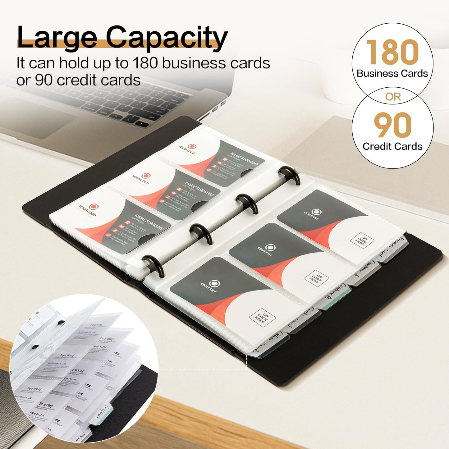 deli Business Card Book Holder, Business Card Organizer, Name Card Book Holder, Portable Office Business Card Holder, Hold 180 Cards, Black