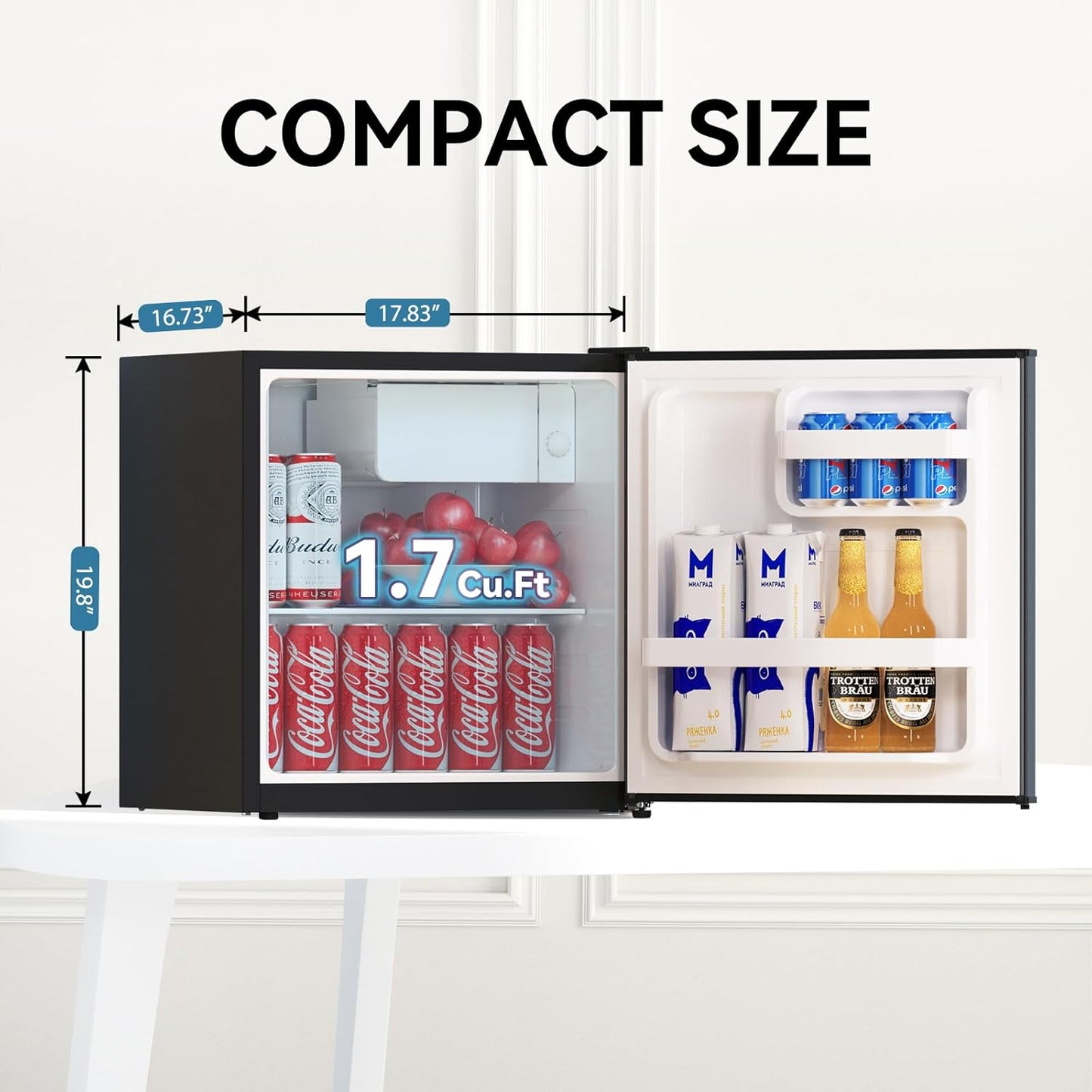 Frestec 1.7 Cu.Ft Mini Fridge with Freezer,Mini Fridge for Bedroom,Small Refrigerator,Dorm Refrigerators with Freezer,Compact Refrigerator for Office,Apartment,Dorm,Bedroom (Black)