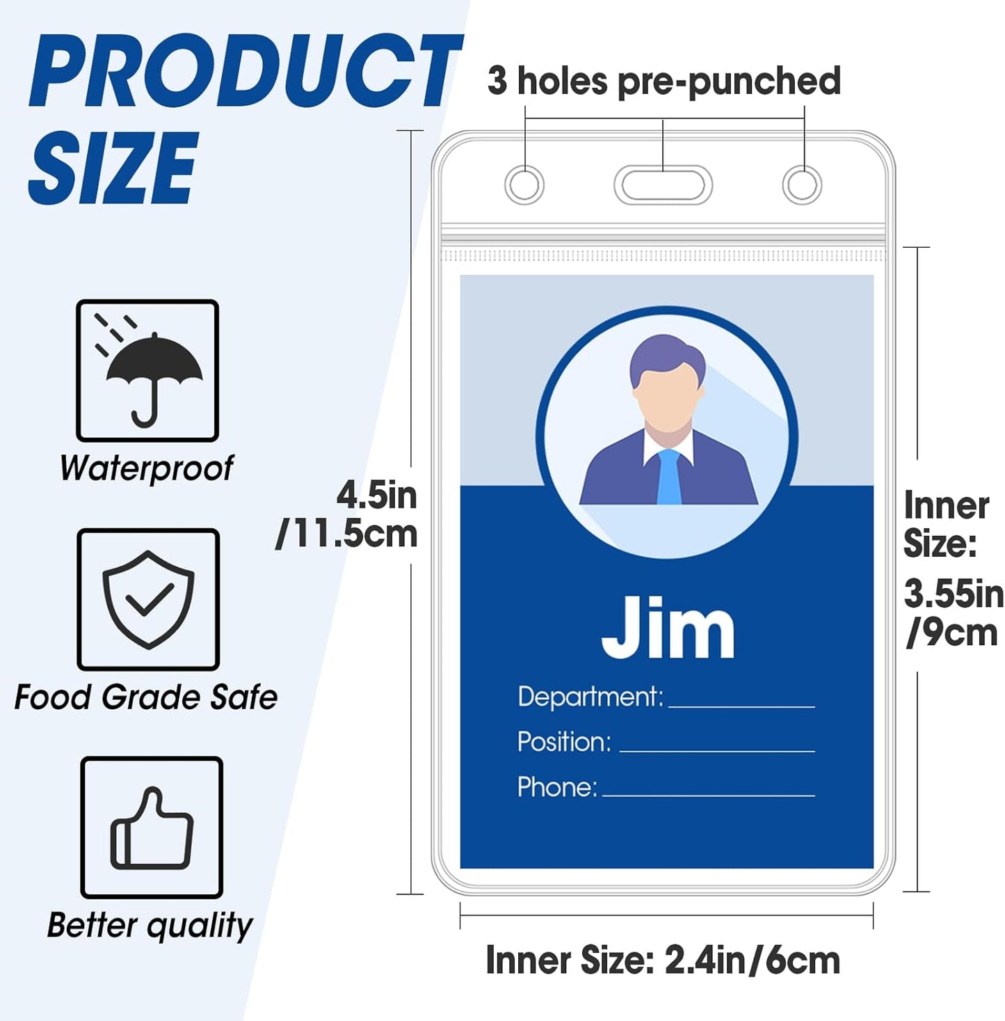 200 Pcs Vertical Badge Holders, Waterproof ID Badge Holder, Clear ID Card Holder with Resealable Zip for Proximity Cards, RFID, Credit Cards