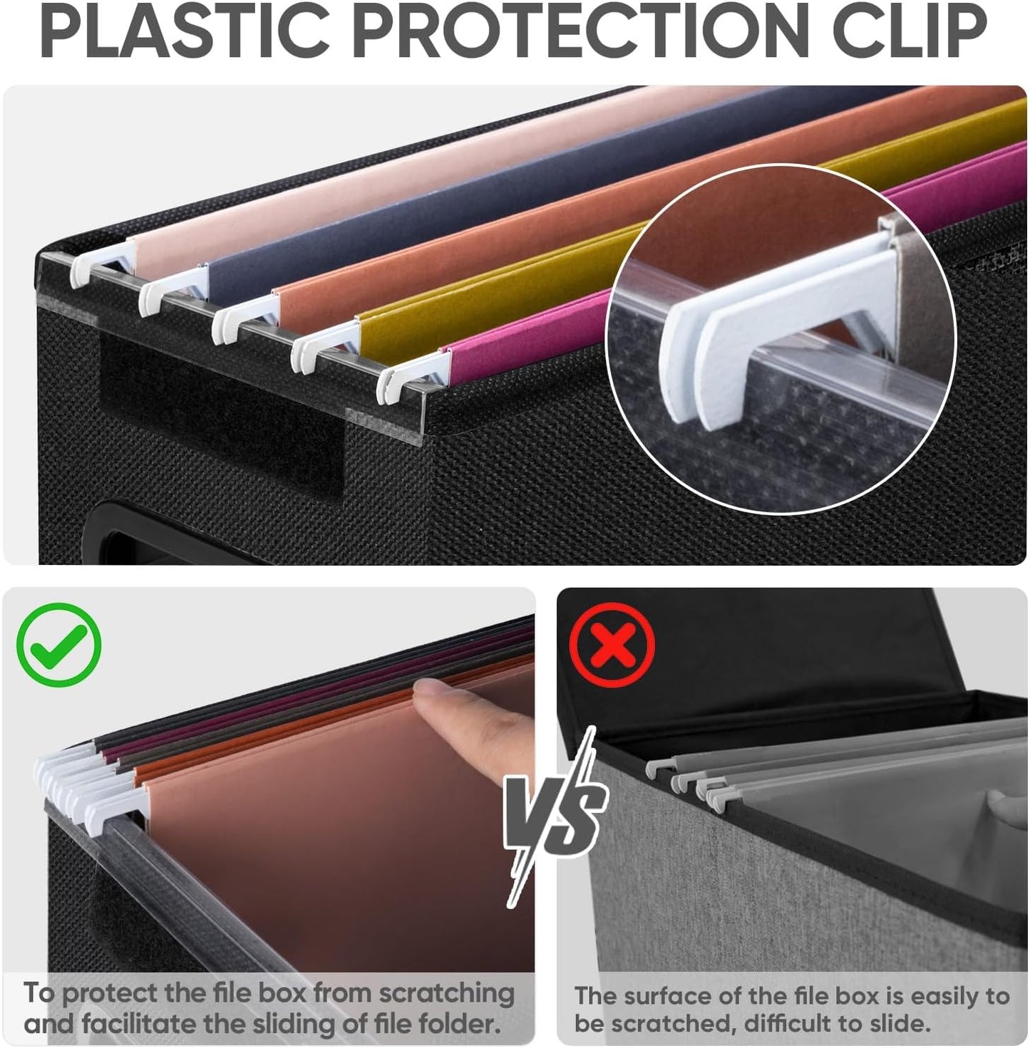 BALEINE File Organizer Box with Lid, Collapsible File Folder Organizer with Plastic Slide, Hanging File Folder Box for Office Document Storage (1 Pack, Black, S)