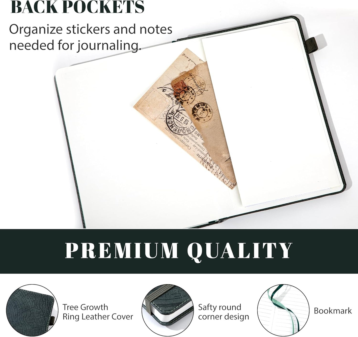 CAGIE Lined Journal for Women & Men, Tree Growth Ring Leather Bound Journal Notebook, 256 Pages 100 GSM Journals for Writing, A5 Hardcover Journaling Notebooks for Work, Note Taking