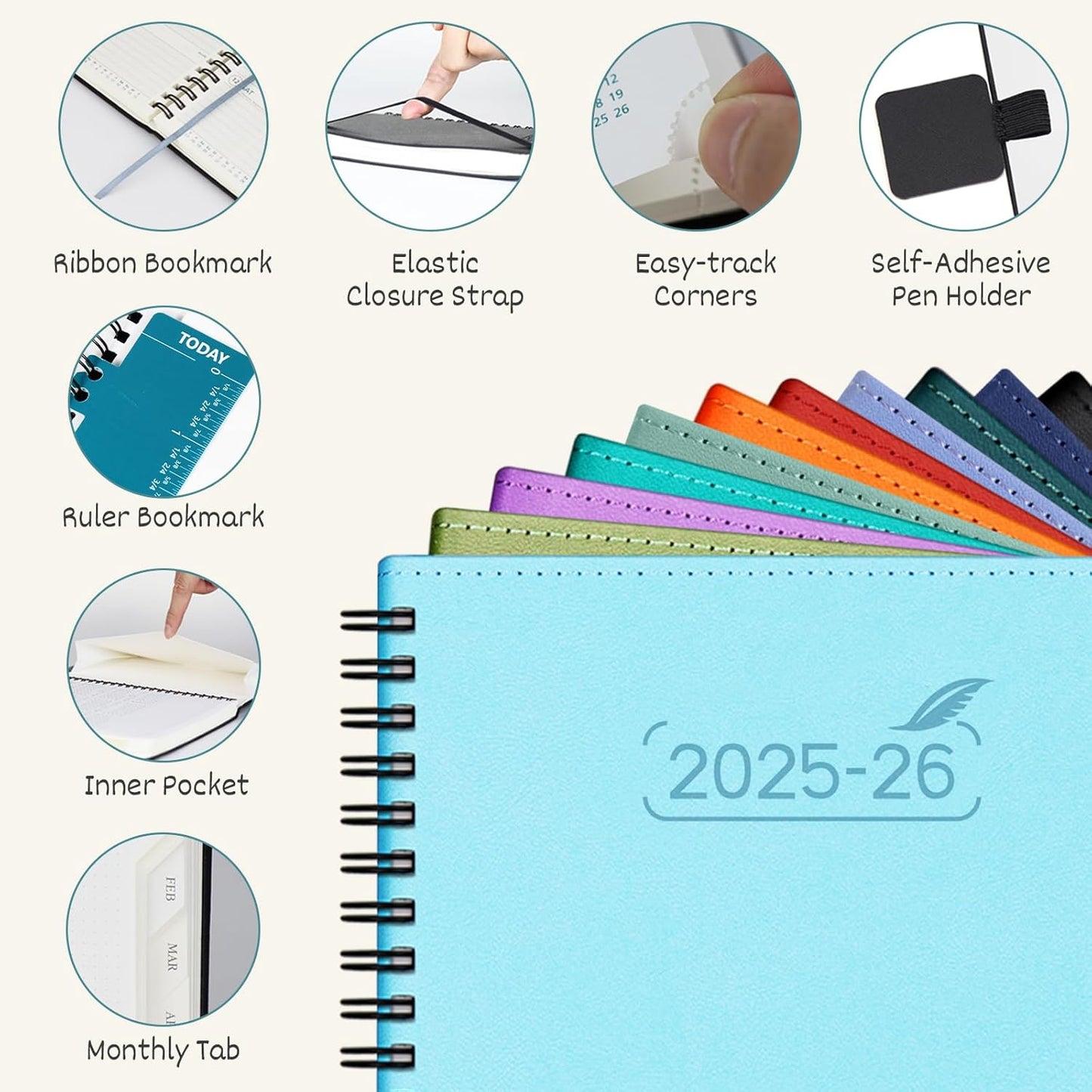 BEZEND Planner 2025-2026 Weekly and Monthly, 8.5" x 11" Academic Calendar (Jul 25-Dec 26) Vertical Daily Appointment with Hourly Timeslot & Monthly Tab, Spiral, PU Leather Softcover - Orange