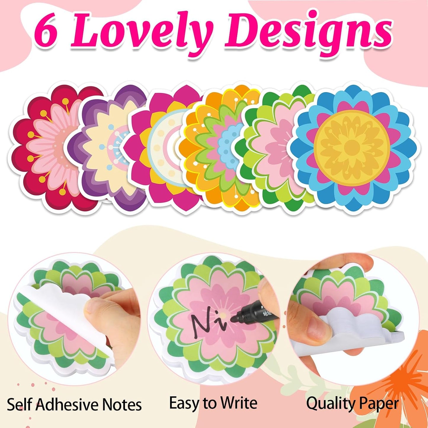 600 Pieces Flowers Sticky Notes, Colorful Flower Sticky Note Pads Flowers Shape Sticky Memo Pads Floral Self Stick Notepads for Teachers Students Home Office Classroom School Supplies