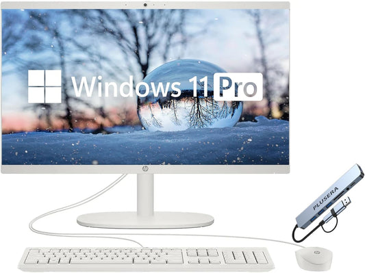 HP 21.5" FHD All-in-One Desktop Computer, Dual-Core Intel Celeron, Windows 11 Pro with Microsoft Office Home & Business Included, Snow White (Intel Celeron, 16GB RAM | 1TB Storage)