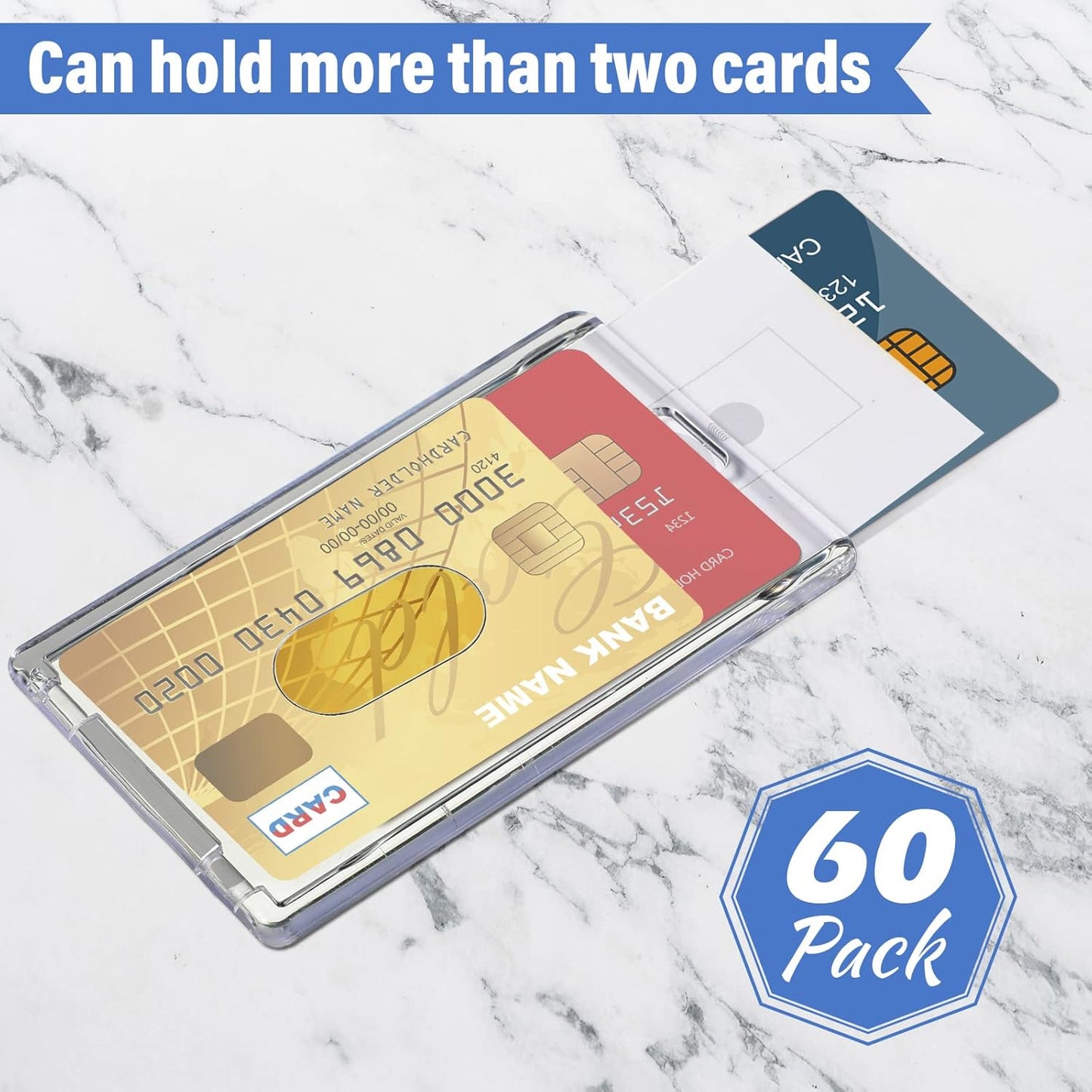 Chinco 60 Pcs Vertical Acrylic Badge Holders Waterproof Clear ID Holder Heavy Duty Card Holder Plastic Protector Cover Transparent Badge Protector Vertical in Office Products