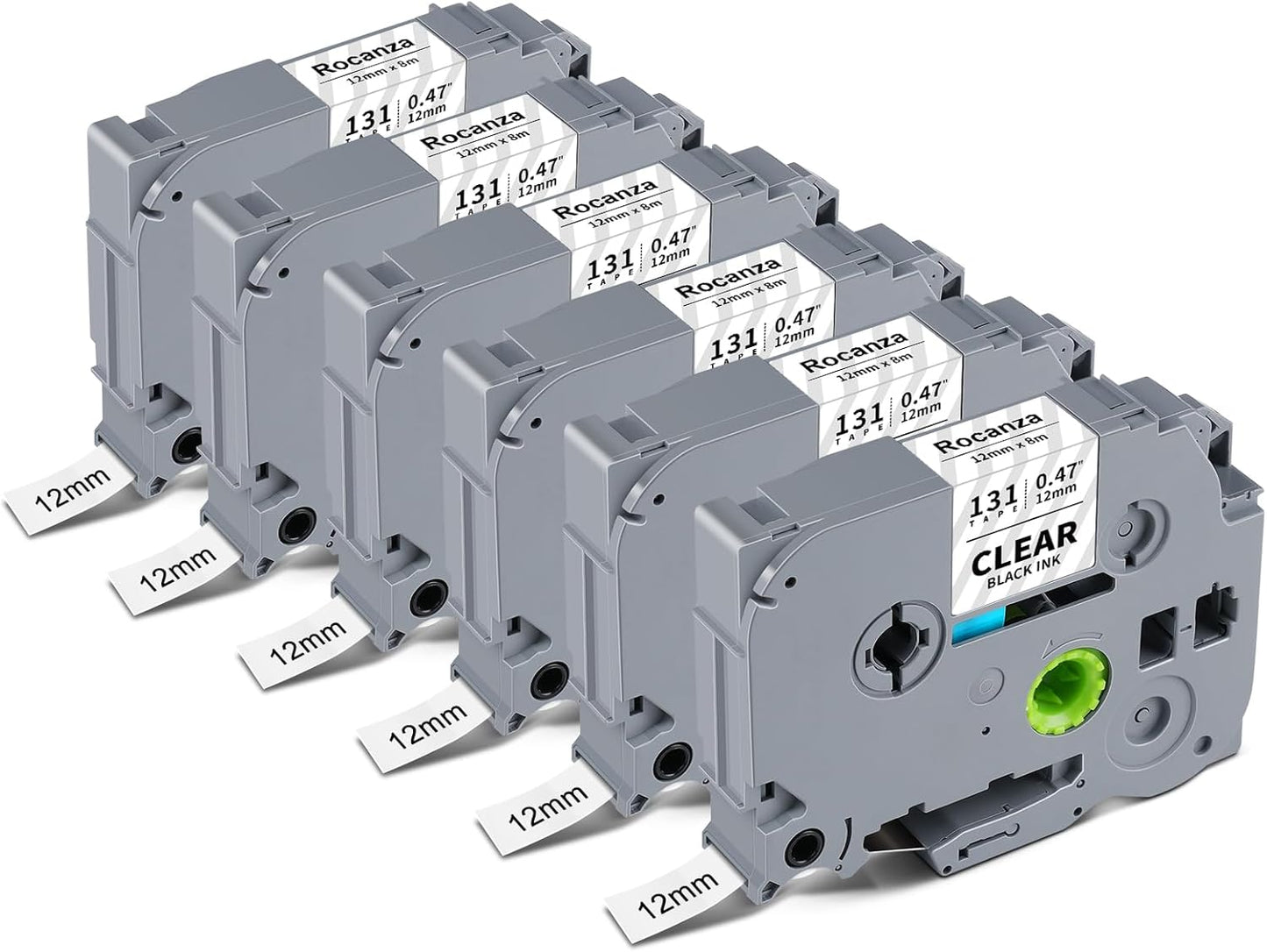 TZe-131 Clear Label Maker Tape Compatible with Brother P-Touch Label Tape 12mm 0.47 Laminated Clear TZ Tape 1/2" Work with Brother PTouch D220 PTD210 PTH110 PTH111 PTP710BT PTD400 Cube, 6-Pack