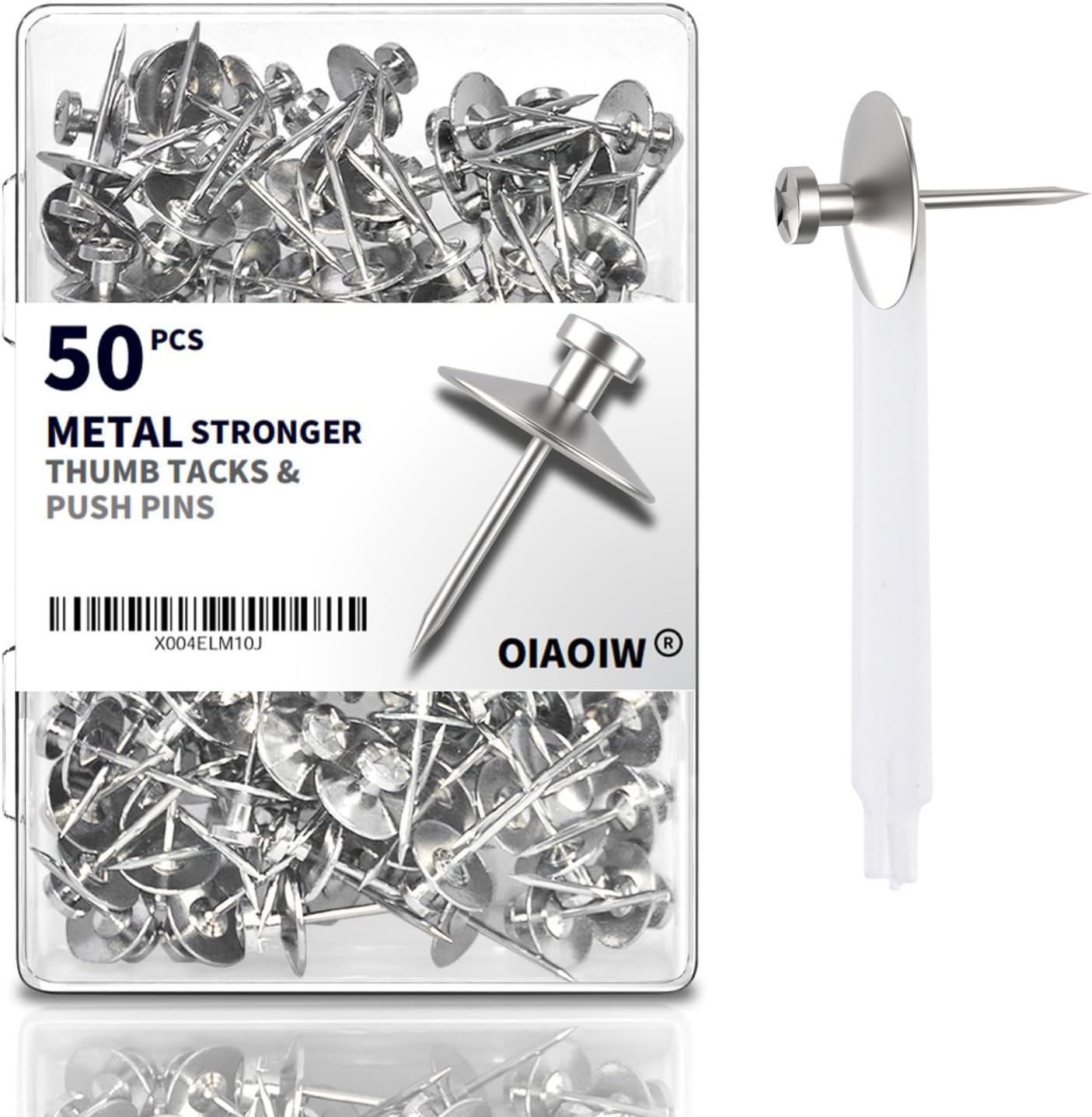 50pcs Silver Thumb Tacks for Wall Picture Hangers Heavy Duty Push pins for Wall Double Headed thumbtacks for Hanging Metal Wall Tacks Wall pins Nails Hooks (Silver)