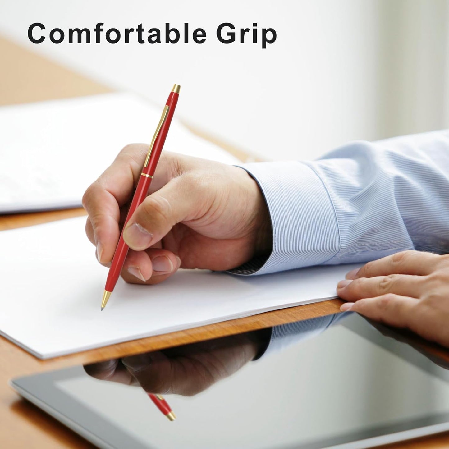 Cambond Ballpoint Pens Red Pens - Metal Black Ink 1.0 mm Medium Point Retractable Nice Pens Smooth Writing Pen for Journaling Men Women Police Uniform Office Business, 10 Pack (Red)