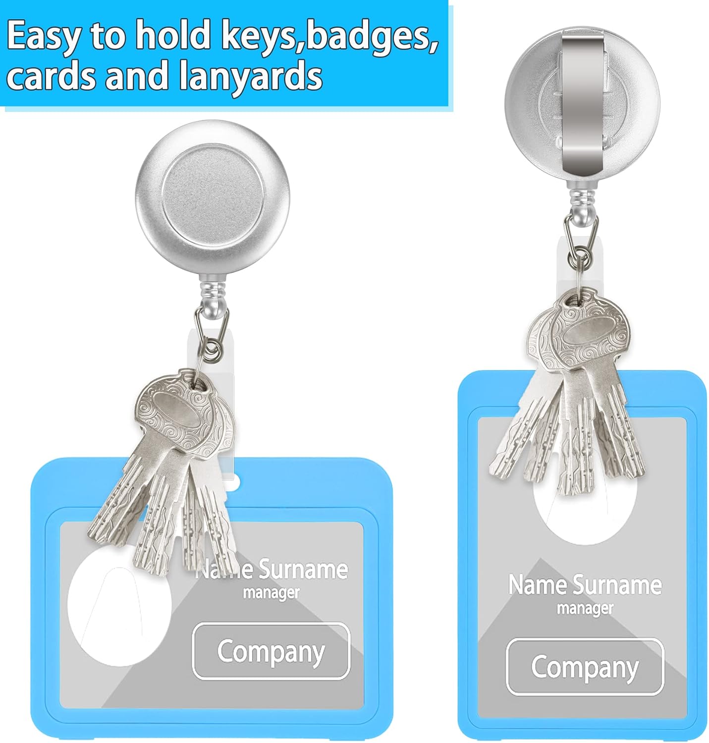 JANYUN 50 Pcs Retractable Badge Reel Clips Holder for Hanging ID Card Name Key Chain (Silver)