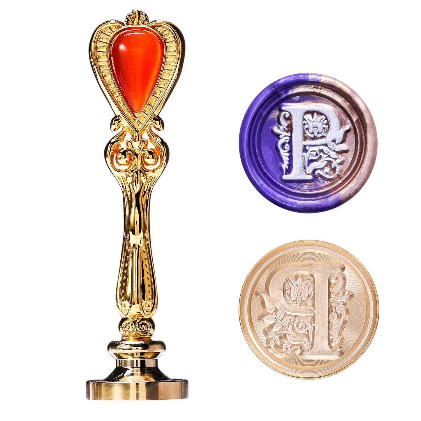 P Alphabet Sealing Wax Stamp, Lucky Goddness Gold Letter Sealing Stamp with Brass Head Retro Handle