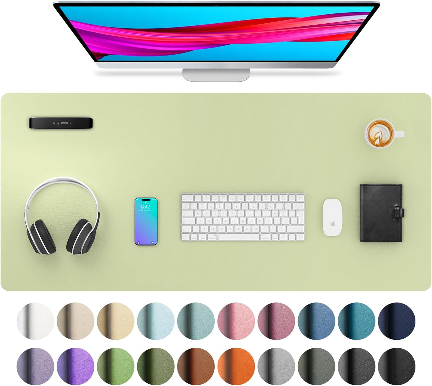 Aothia Leather Desk Pad Protector, Mouse Pad, Office Desk Mat, Non-Slip PU Leather Desk Blotter, Laptop Desk Pad, Waterproof Desk Writing Pad for Office and Home (Grass Green, 36" x 17")