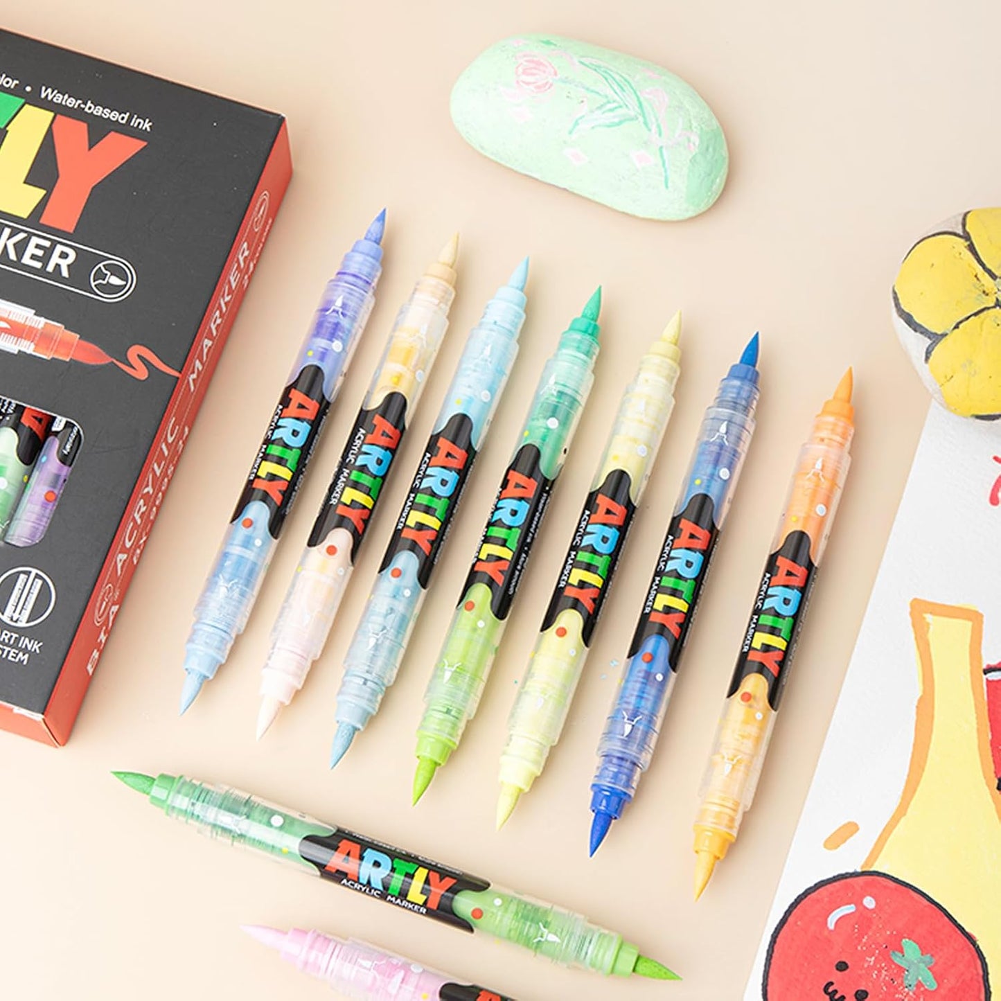 72 Colors Paint Markers, Dual-Color Acrylic Pens with Brush Tips, Double Tipped for Rocks & Art Supplies (36Pcs/72colors)