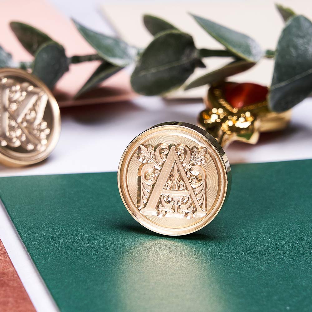 Letter L Sealing Wax Stamp, Lucky Goddness Gold Alphabet Sealing Stamp with Brass Head Retro Handle