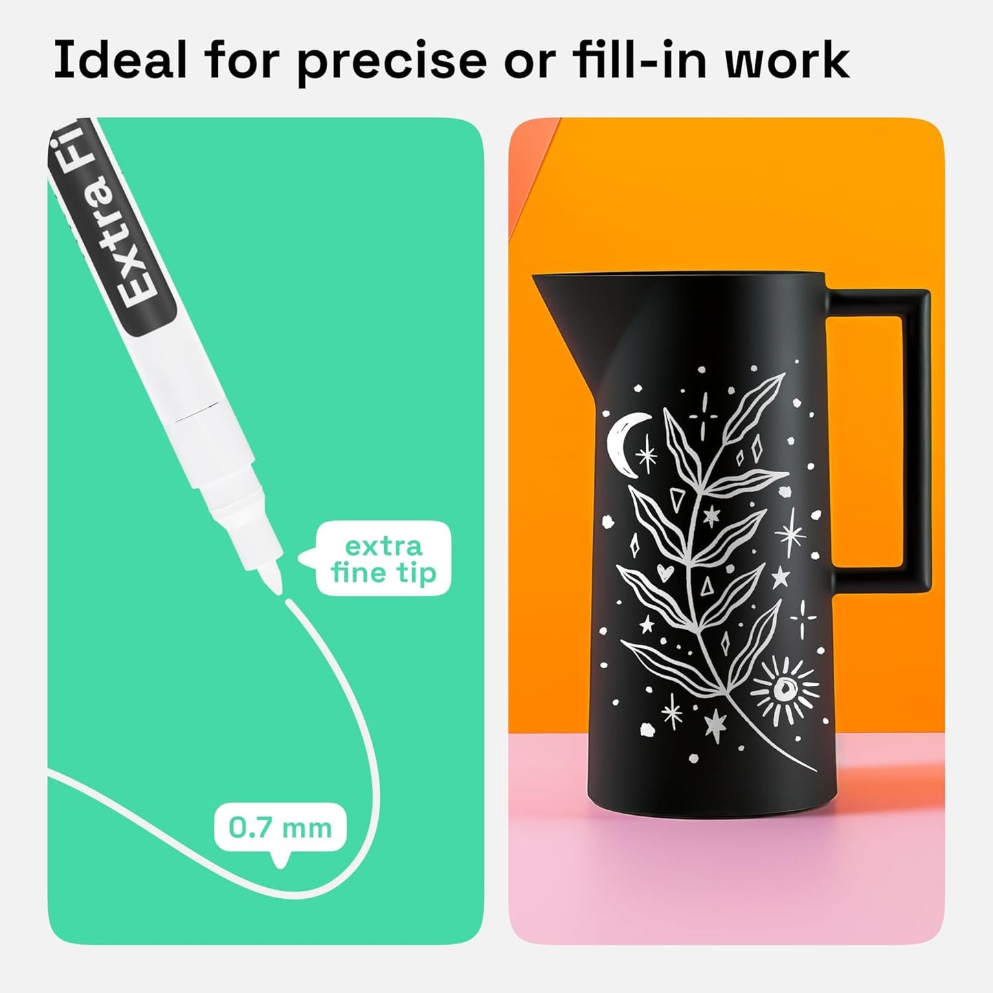 ARTISTRO 2 White Permanent Marker - Waterproof Markers for Tire, Fabric, Rocks, Glass, Ceramic, Wood, Paper - Oil Based Paint Pens - Extra-Fine Tip 0.7mm