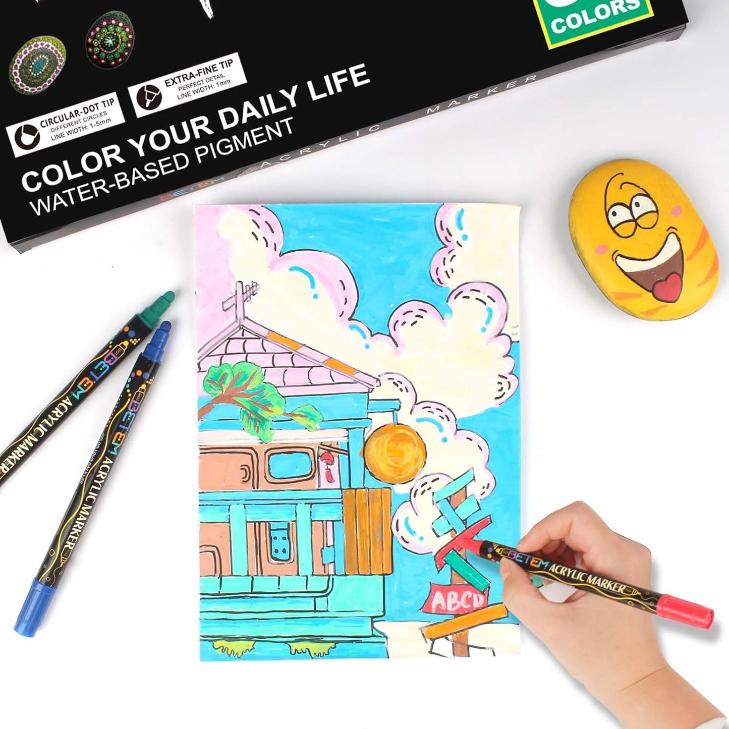 Betem 36 Colors Dual Tip Acrylic Paint Pens Markers, Premium Acrylic Paint Pens for Wood, Canvas, Stone, Rock Painting, Glass, Ceramic Surfaces, DIY Crafts Making Art Supplies