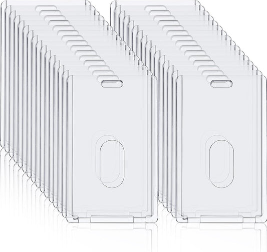 Chinco 30 Pcs Vertical Acrylic Badge Holders Waterproof Clear ID Holder Heavy Duty Card Holder Plastic Protector Cover Transparent Badge Protector Vertical in Office Products