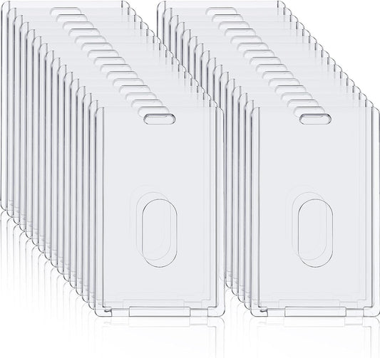 Chinco 90 Pcs Vertical Acrylic Badge Holders Waterproof Clear ID Holder Heavy Duty Card Holder Plastic Protector Cover Transparent Badge Protector Vertical in Office Products