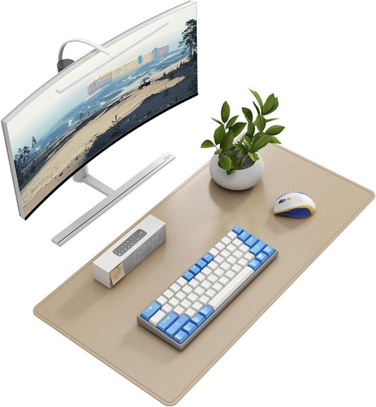 DAWNTREES Desk Mat Protector,PU Leather Desk Pad,Non Slip, Large Mouse Pad and Keyboard Mat, Waterproof Writing Pad for Office and Home (Beige)