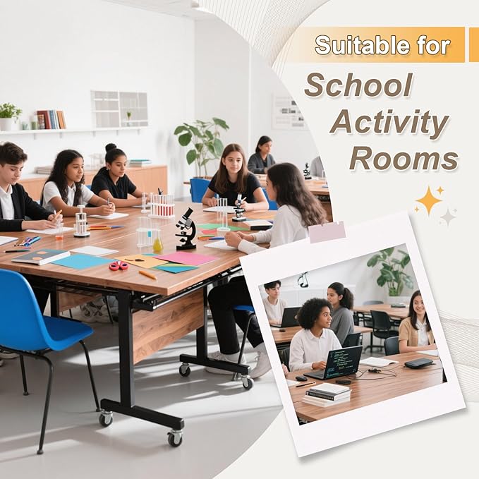 Conference Room Table with Silent Wheels, Mobile Folding Conference Table for 16 Person,Flip Top Office Training Tables with Walnuts Wood Tabletop, for School,Business Meeting Rooms (2 Pack 71in)