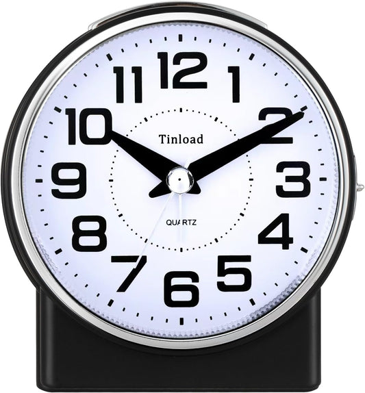 4.3" No Ticking Analog Alarm Clock,Silent Readable for Seniors,Easy to Set,Gradual Rise Alarm,Big Numbers,On/Off Switch on Side,Gentle Wake,Snooze,Lighted on Demand,Battery Operated,Black