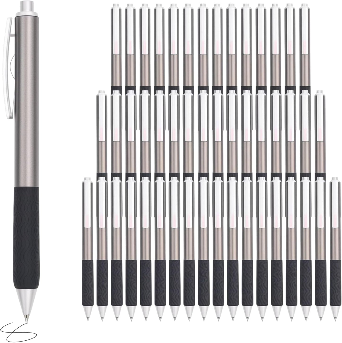 Black Gel Pens, 50Pack Bulk Black Gel Pens, 0.5mm Fine Tip, Black Ink, Smudge-Free, Retractable Ballpoint Pen, Ideal for School, Office, Nurse Documentation (Brown Barrel)