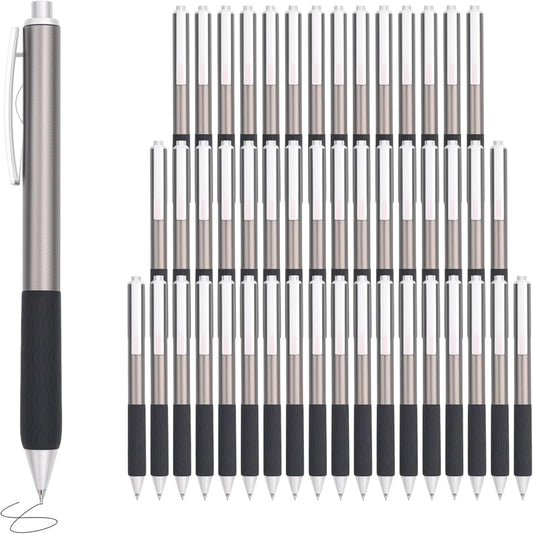 Black Gel Pens, 50Pack Bulk Black Gel Pens, 0.5mm Fine Tip, Black Ink, Smudge-Free, Retractable Ballpoint Pen, Ideal for School, Office, Nurse Documentation (Brown Barrel)