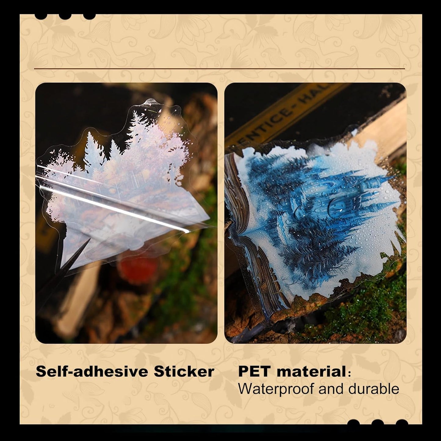 Book World PET Sticker Set, 60PCS Fantasy Scrapbook Stickers for Journaling, DIY Crafts, Planners, and Gift Decoration