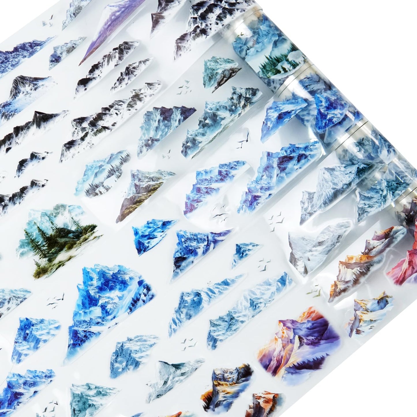 6 Rolls Snow Mountain PET Tape Set, Pre-Cut Scenic Stickers for Scrapbooking, Journaling Supplies, DIY Crafts, with Decorative Clip