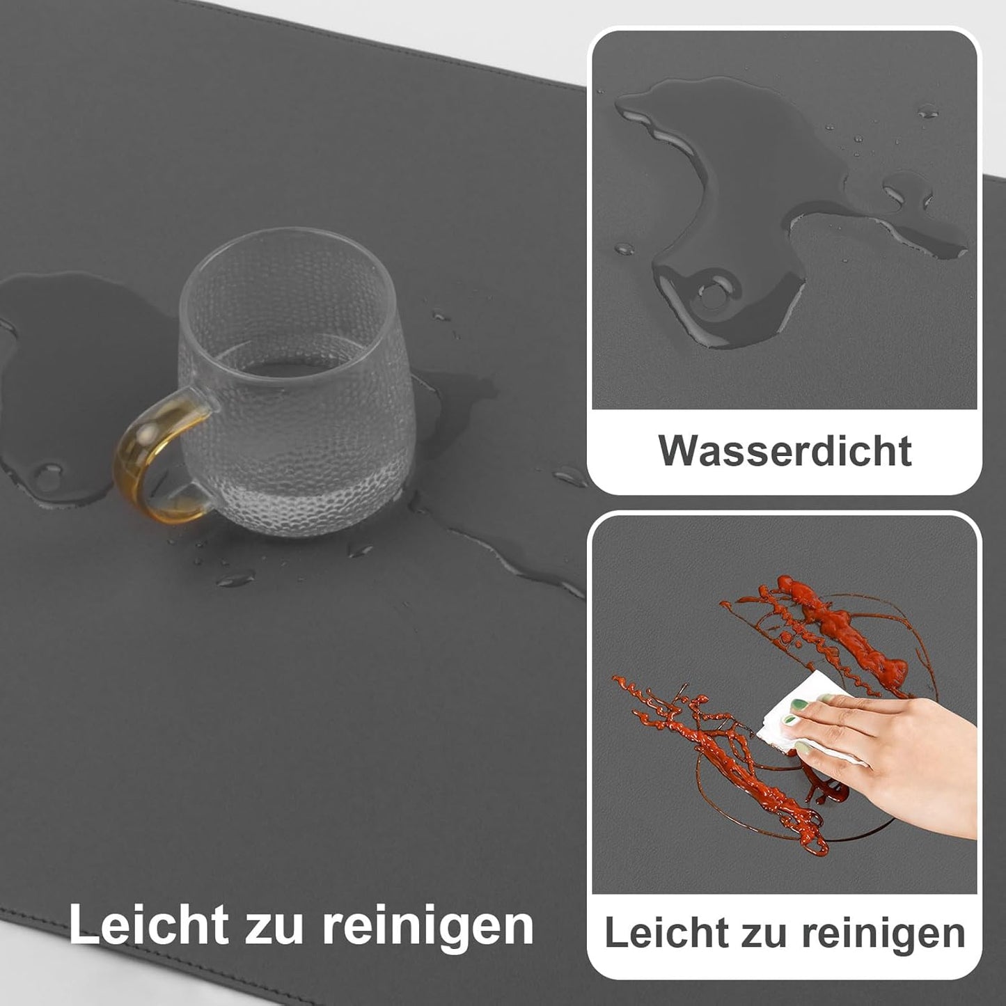 DAWNTREES Desk Mat Protector,PU Leather Desk Pad,Non Slip, Large Mouse Pad and Keyboard Mat, Waterproof Writing Pad for Office and Home (Dark Gray)