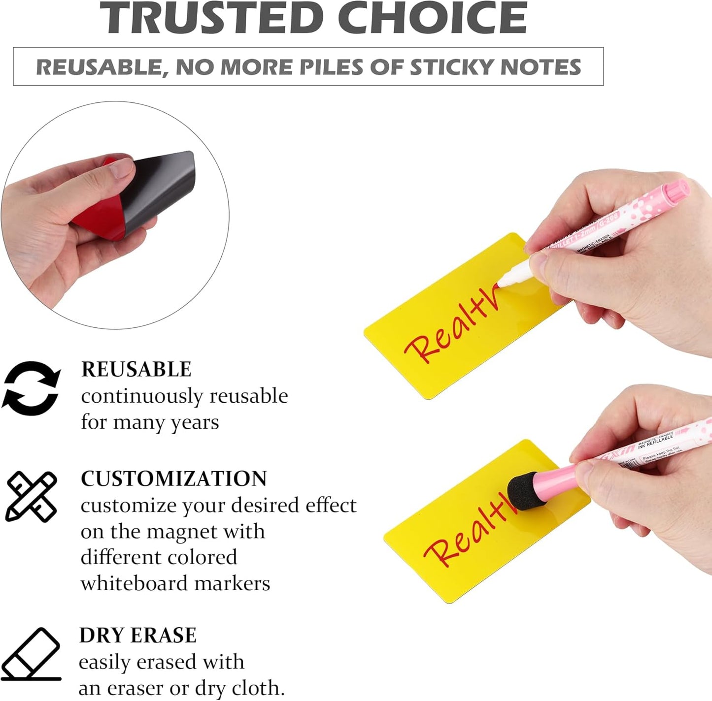 Realth Dry Erase Magnetic Board Yellow, Reusable Fridge Magnetic Whiteboard, Blank Magntic Board to Write on for Home Office Classroom, 8.3'' × 12.2'' 5 Pcs