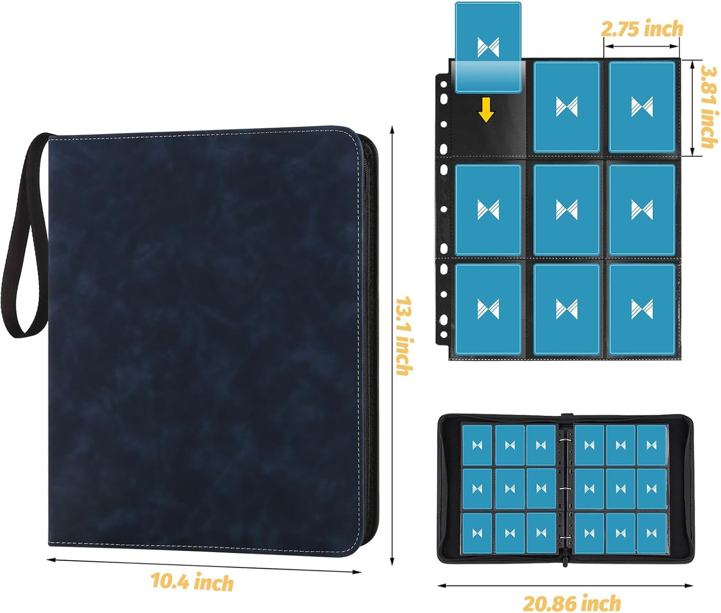 720 Card Binder, Premium Trading Card Binder, 9 Pocket Double Sided Pocket PU Card Collection Binder, Collector Card Album, Card Folder for MTG, TCG, Sports Cards, Game Cards (Dark Blue)