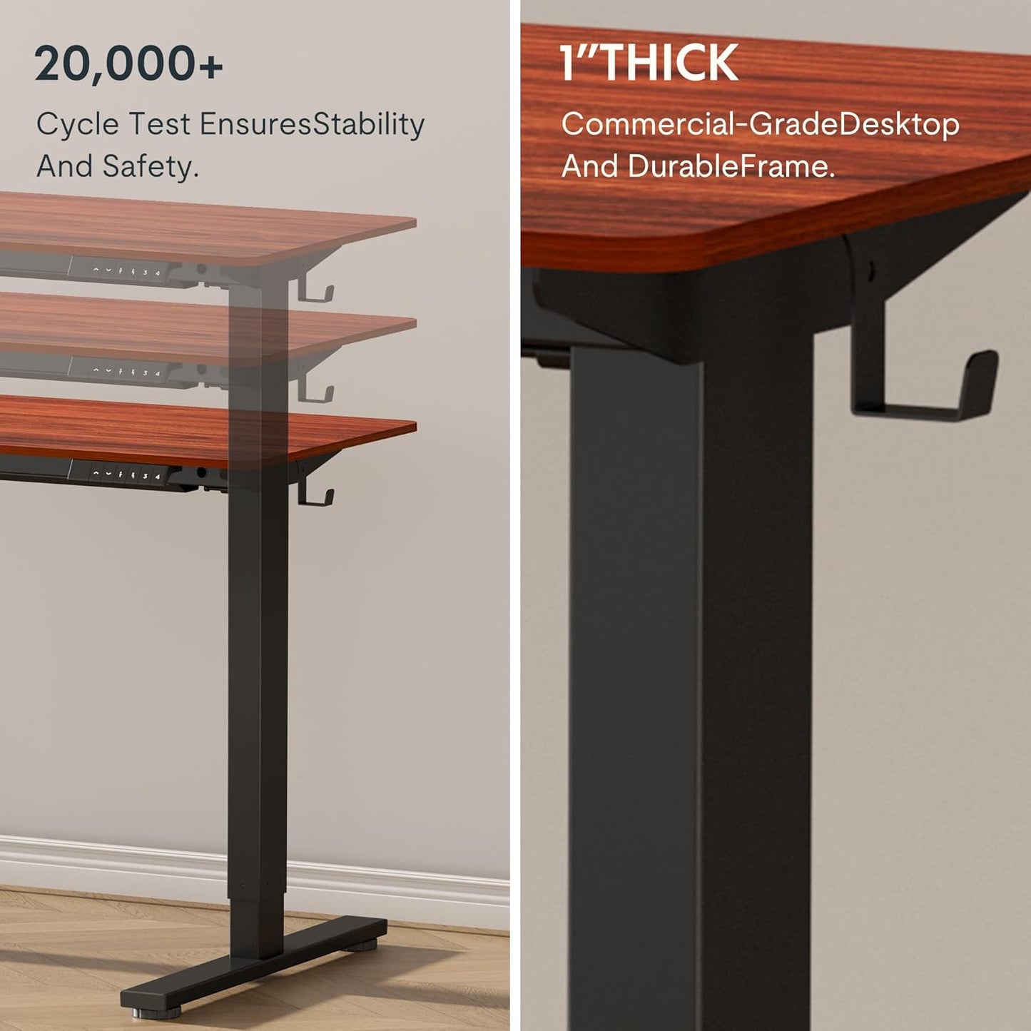 FLEXISPOT EN1 Whole-Piece Standing Desk 40x24 Electric Adjustable Height Small Heavy Duty Steel Stand Up (Black Frame + Mahogany Top, 2 Packages)