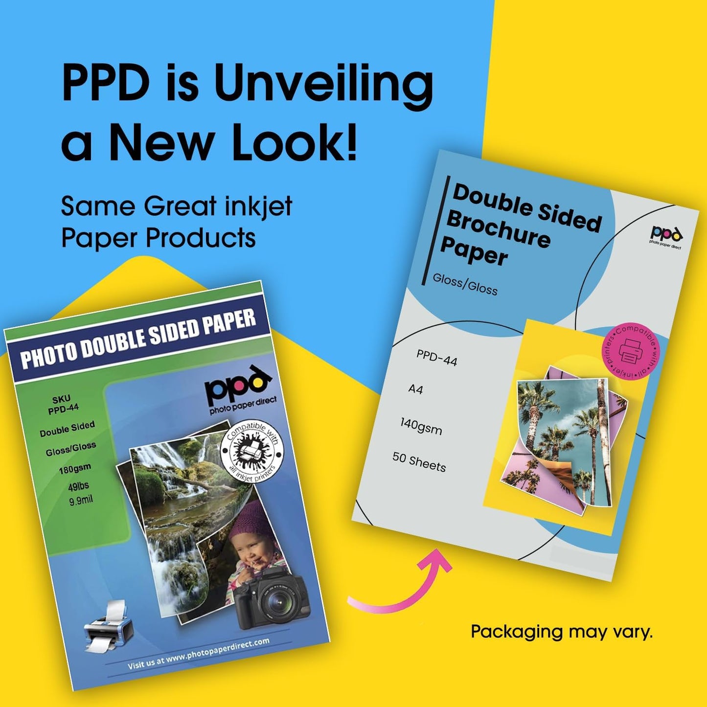 PPD Double Sided Photo Paper, Glossy Brochure Paper 8.5 x 11 for Inkjet Printer, 180 gsm, 9.9 mil Thick for Magazine, Flyer, Presentation, Program, Instant Dry & Water Resistant (50 Sheets)