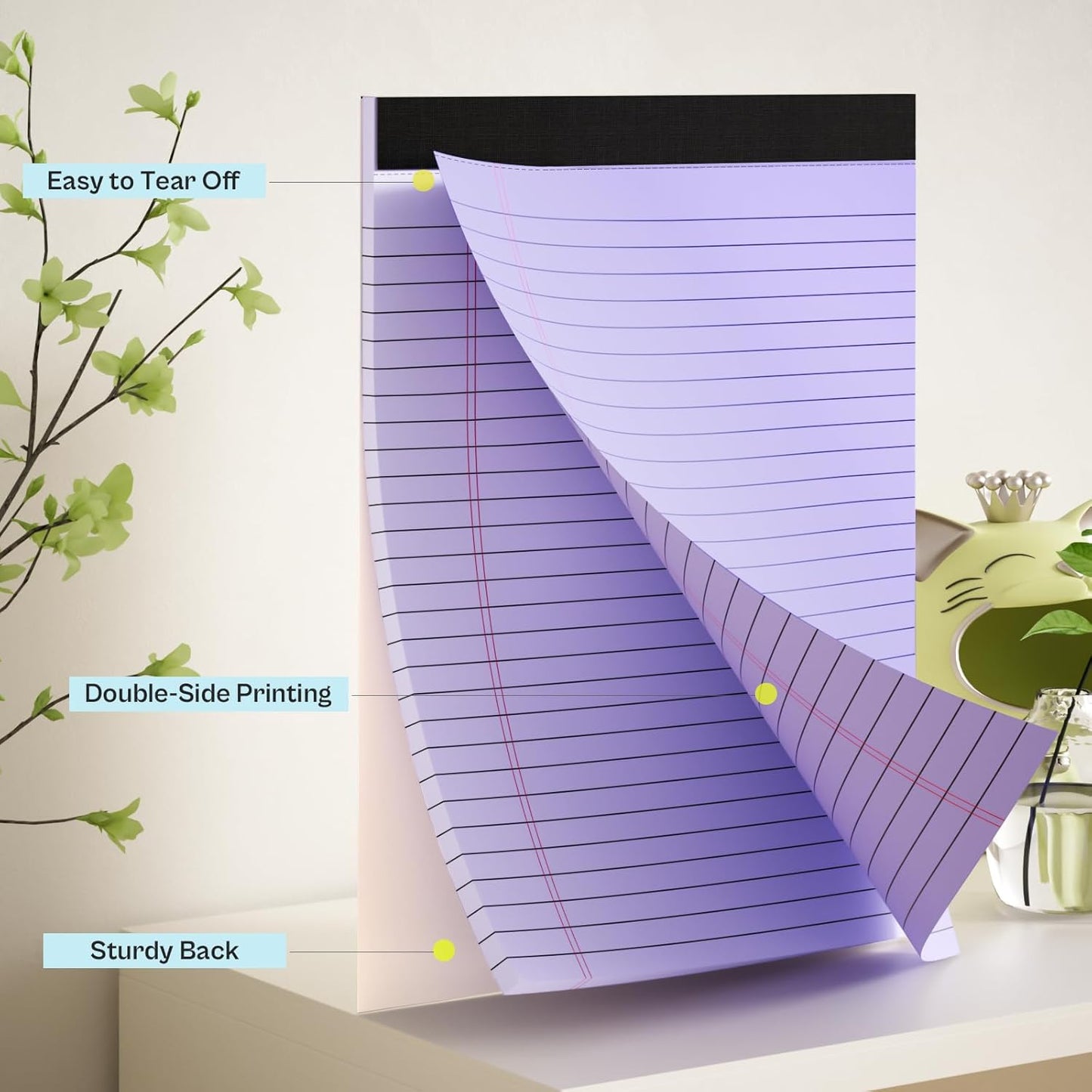 2 Pack Legal Pads 8.5 x 11 Purple Note Pads 8.5 x 11 Notepad 8.5 x 11 Micro Perforated Writing Pads 8.5 x 11 Lined Paper Pads Wide Ruled Pad of Paper 30 Sheets Notebook for Study, To-Do Lists, Office