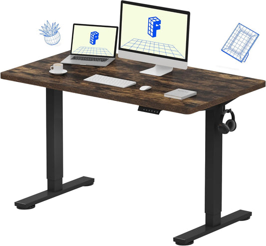 FLEXISPOT EN1 Whole-Piece Standing Desk, 48x24 Electric Sit Stand Desk for Home Office (Black Frame + Rustic Top, 2 Packages)