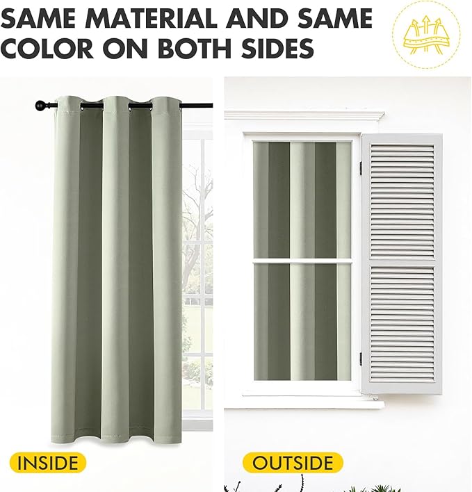 MIULEE Sage Green Blackout Curtains for Bedroom Living Room 84 Inches Long 2 Panels, Thermal Insulated Room Darkening Drapes Solid Grommet Top Noise Reducing Light Green Window Treatments 40x84 Inch