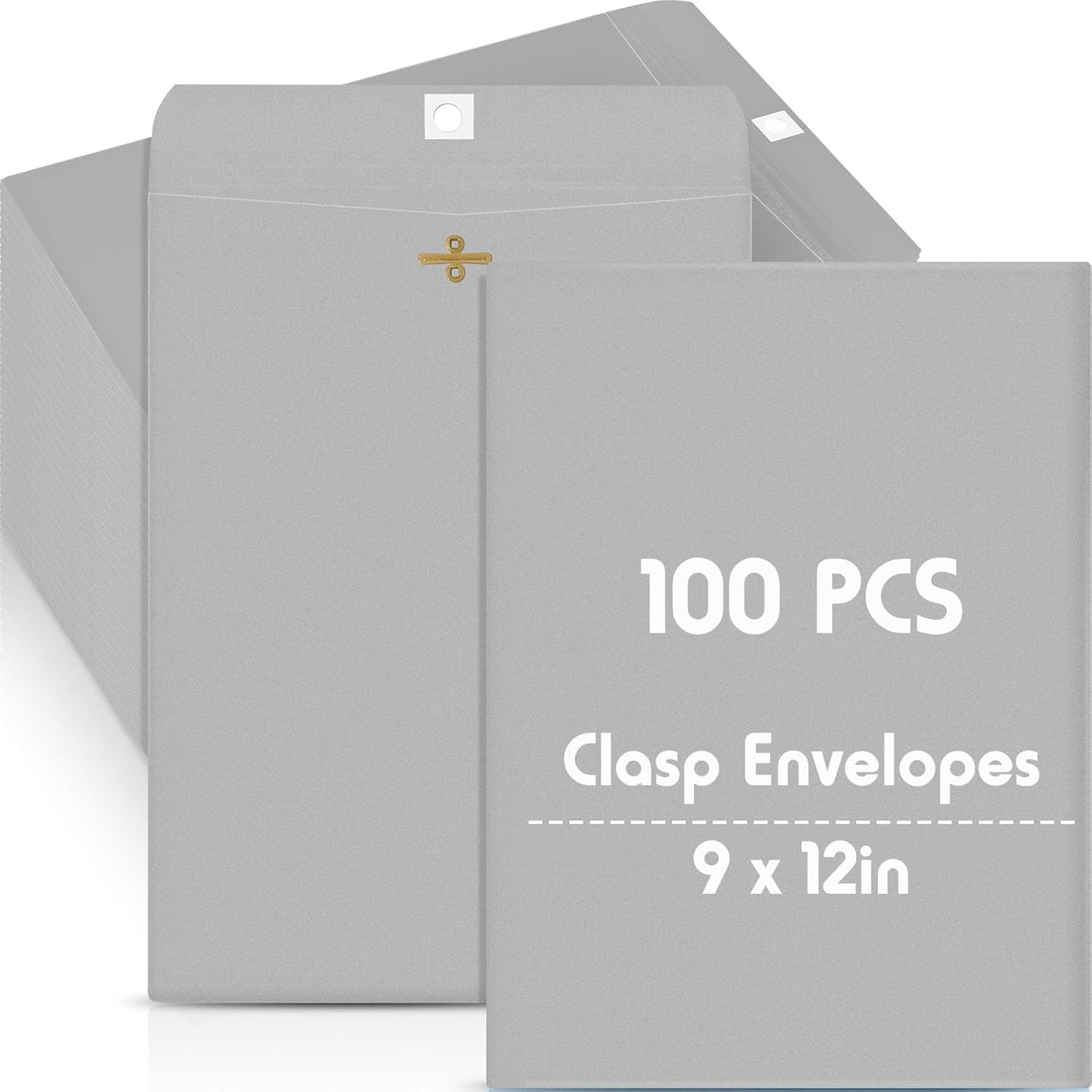 Geyee 100 Pcs Clasp Manilla Envelopes 9 x 12 Inch Gummed Colored Envelopes for Storing or Mailing for Home Office Business Supplies(Grey)