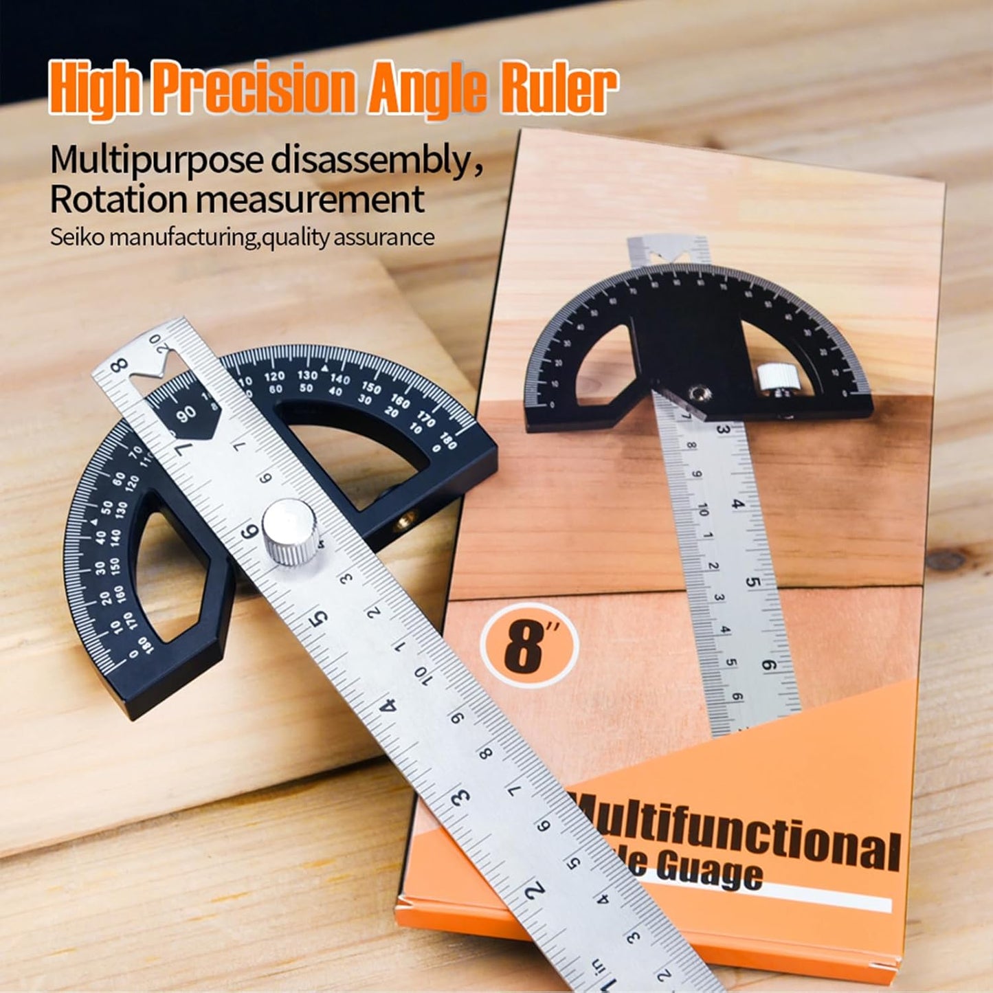 Protractor Angle Finder Stainless Steel Angle Ruler with 0-180 Degrees Adjustable Angle Square 8-Inch Woodworking Ruler for Woodworking/Carpenter/Construction/Measurement/Hobbyists