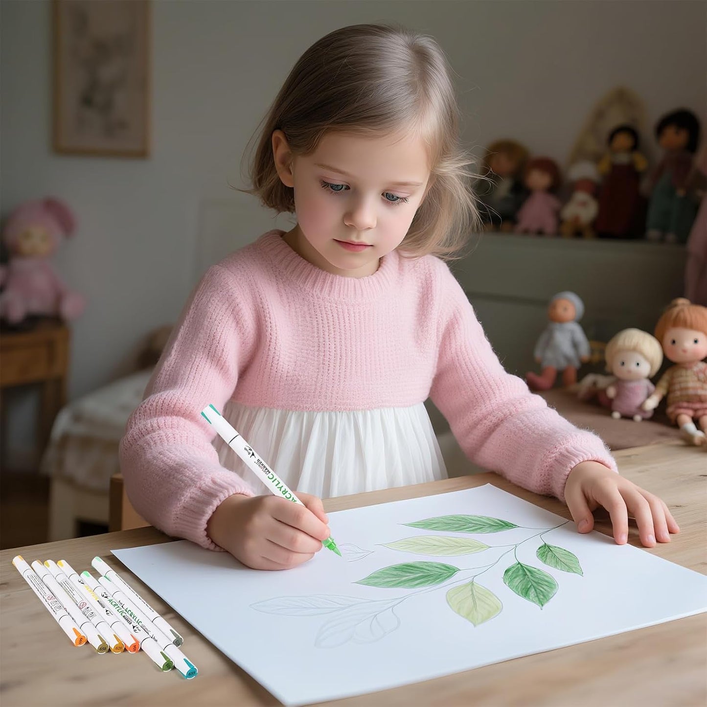 Dual Tip Brush Markers, 4 Pack Double Ended Acrylic Paint Pens - Permanent Water-Based for Rock Painting, Wood, Metal, Ceramic, Glass, Crafts & Kids Art Assorted Colors