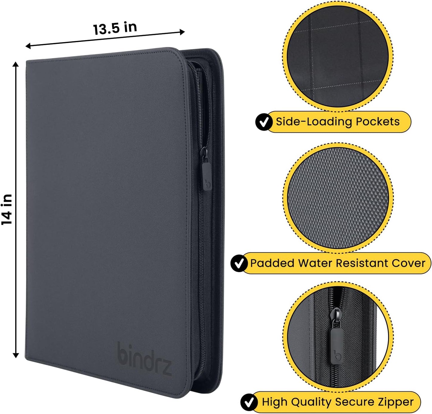 12 Pocket Zipper Binder for 480 Sleeved Trading Cards - Side Loading Pockets Album - Archival Safe Material and Compatible with TCG MTG and Sports Collectibles (Black)