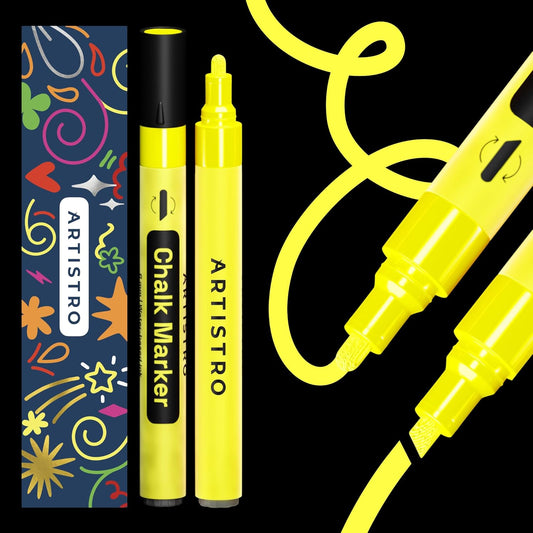 ARTISTRO 2 Yellow Liquid Chalk Markers - Erasable Chalk Pens with 6mm Reversible Tip for Blackboard, Chalkboard, Car Window, Glass - Ideal for China Markers, Restaurants & Bistro