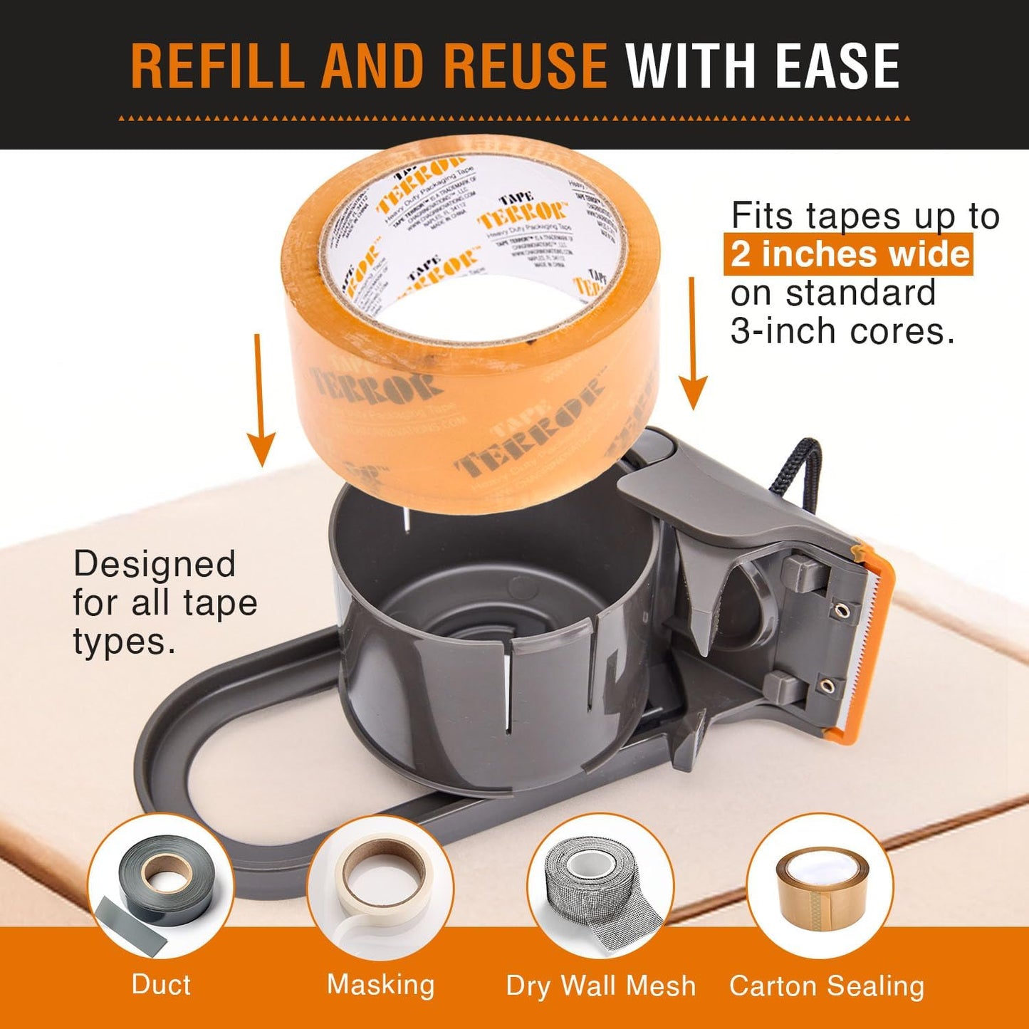 Clear Packing Tape with Dispenser (1 Roll) – Heavy Duty, Refillable, Compatible with Standard 2” Wide Rolls