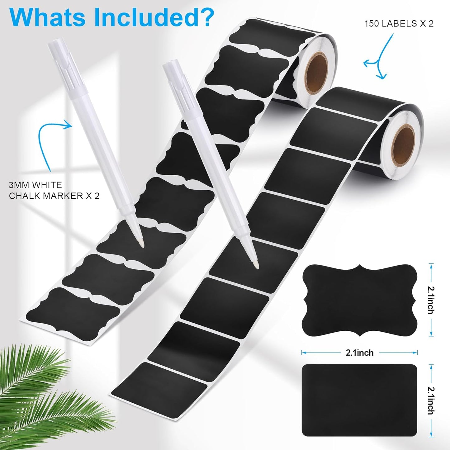 Chalkboard Labels - 300pcs Waterproof Reusable Blackboard Stickers with 2 Free Erasable White Chalk Marker, Mini Decorative Chalk Labels for Jars Containers Kitchen Home Pantry Office