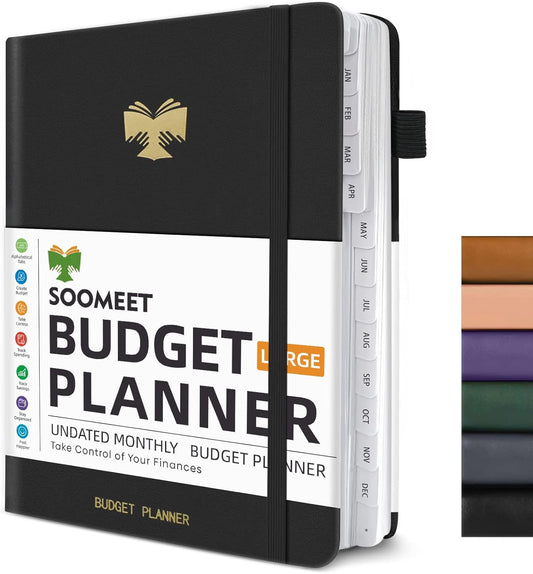Budget Planner with Monthly Tabs,Large Size, Budgeting Journal and Budget Book to Control Your Money, Hardcover (Black)