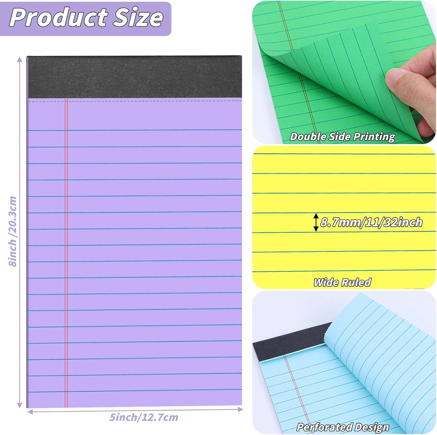 36 Pcs Legal Pads Bulk, Narrow Ruled Notepad 5x8, Multicolor Small Notepads 30 Sheet/notepad, Colored Mini Writing Pads with Sturdy Backboard, Perforated Lined Note Pads for Study, Office, To-Do Lists