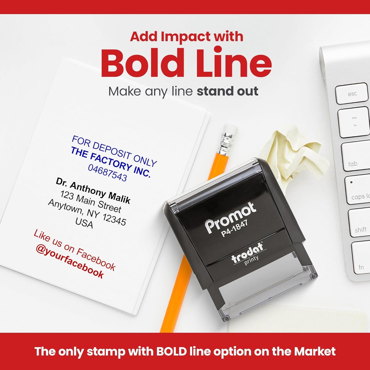 Promot Self Inking Custom Stamp - Up to 4 Lines of Personalized Text, Customized Address Stamp with Easy to Change Ink Cartridge (Medium)