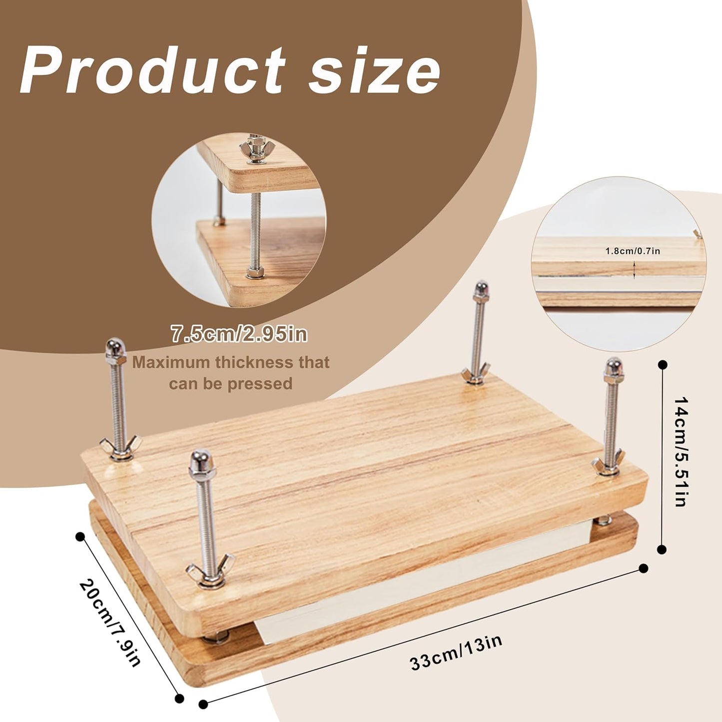 Wooden Book Press - 13''x7.9'' Book Press with Non-Slip Round Foot Pads, Ideal for Bookbinding Press, Paper Press, Bookbinding Machine and DIY Projects