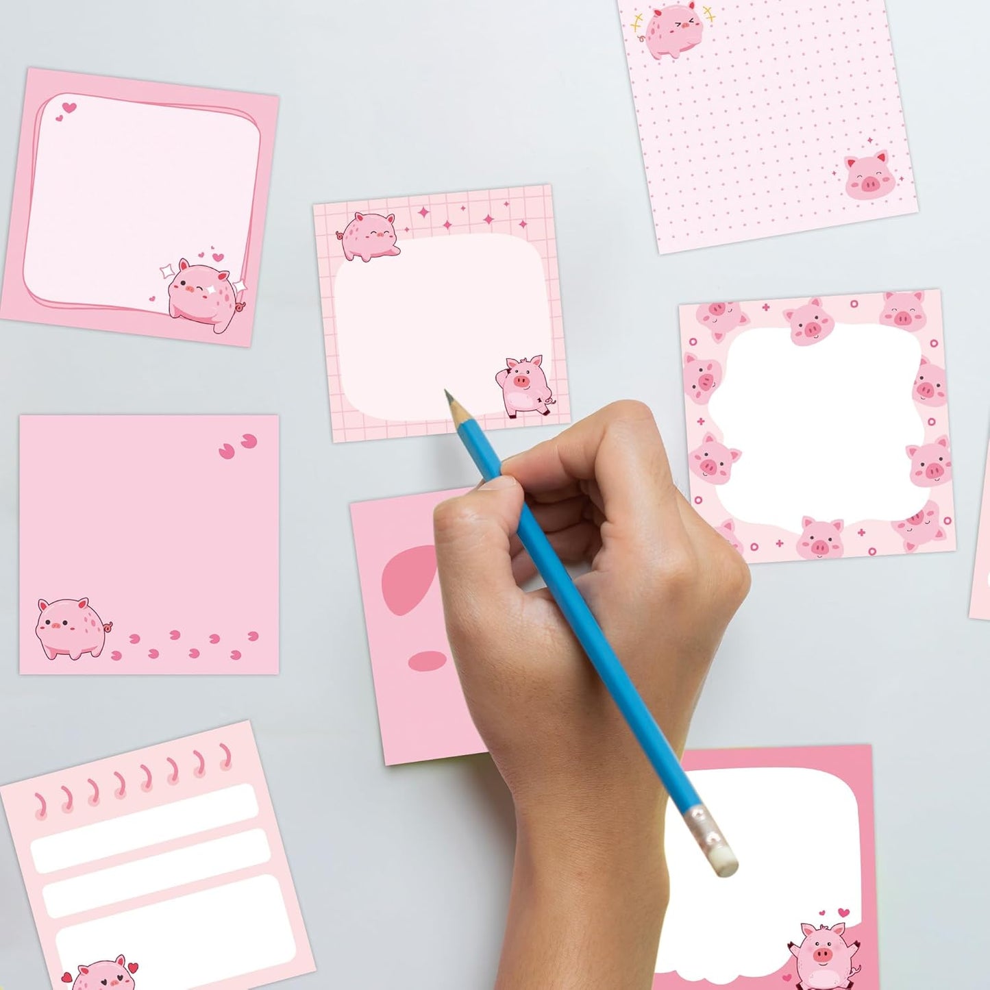 9 Pack Cute Pig Sticky Notes Set, 450 Sheets Pink Cartoon Self-Stick Notepads with Kawaii Piggy Designs, Fun Gifts for Girls Kids Students or Office Use