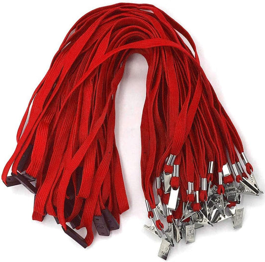 Bird Fiy Lanyards Breakaway Bulk Red Lanyards Neck Flat Safety Badge Lanyard Bulldog Clip (Red, 50 PCS)